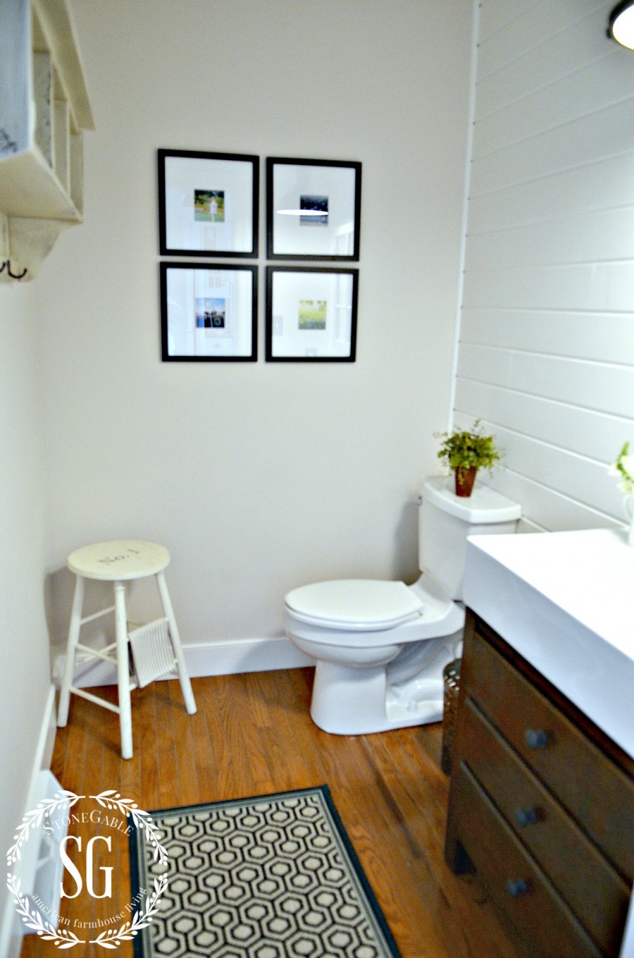 FARMHOUSE POWDER ROOM REVEAL- view from outside the door- whole room-stonegableblog.com