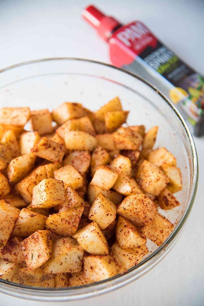 Oven roasted Breakfast potatoes - Toss the potatoes with the spice mix before roasting the potatoes. 